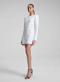 Kenna Embellished Mini Dress(White/Crystal,00)