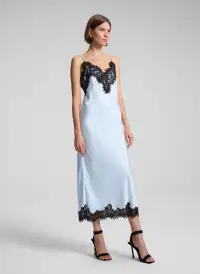 Lennon Satin and Lace Midi Dress(Cascade/Black,XXS)