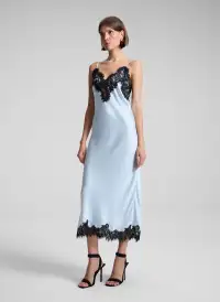 Lennon Satin and Lace Midi Dress(Cascade/Black,XXS)
