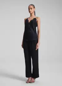 Lennon Satin and Lace Camisole Top(Black/Black,XXS)