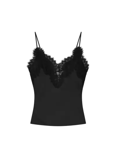 Lennon Satin and Lace Camisole Top(Black/Black,XXS)