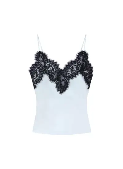 Lennon Satin and Lace Camisole Top(Cascade/Black,XXS)