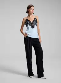 Lennon Satin and Lace Camisole Top(Cascade/Black,XXS)