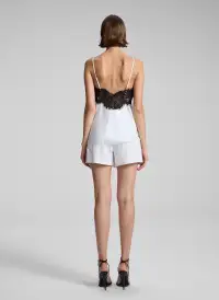 Lennon Satin and Lace Camisole Top(Pearl/Black,XXS)
