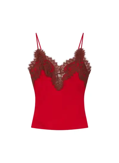 Lennon Satin and Lace Camisole Top(Really Red/Bosco,XXS)
