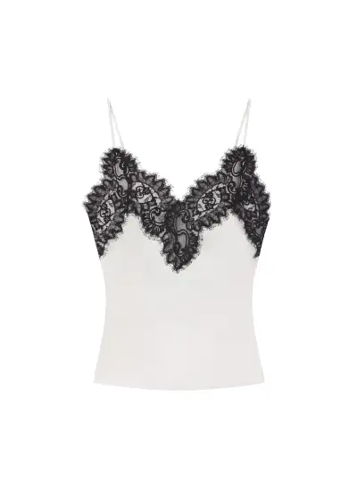 Lennon Satin and Lace Camisole Top(Pearl/Black,XXS)