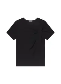 Liz Asymmetric Cotton Crepe Tee(Black,XS)