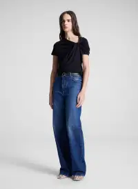 Liz Asymmetric Cotton Crepe Tee(Black,XS)