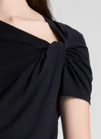 Liz Asymmetric Cotton Crepe Tee(Black,XS)