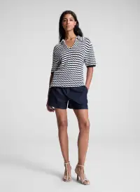 Logan Striped Cotton Oversized Knit Top(Parchment/Navy Stripe,XS)