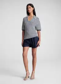 Logan Striped Cotton Oversized Knit Top(Parchment/Navy Stripe,XS)