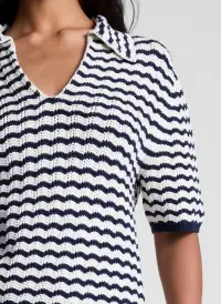Logan Striped Cotton Oversized Knit Top(Parchment/Navy Stripe,XS)
