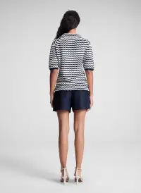 Logan Striped Cotton Oversized Knit Top(Parchment/Navy Stripe,XS)