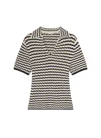 Logan Striped Cotton Oversized Knit Top(Parchment/Navy Stripe,XS)