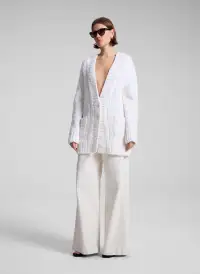 Lou Cashmere Silk Oversized Cardigan(White,XS/S)