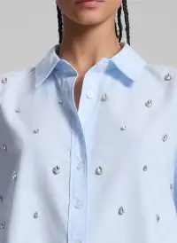 Mackie Embellished Cropped Cotton Shirt(Ice Water,00)