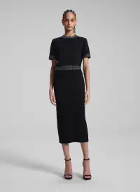 Jane Sequin Embellished Knit Midi Skirt(Black/Silver,XS)