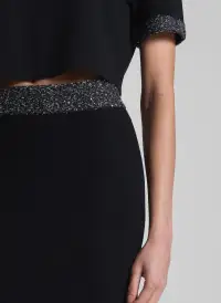 Jane Sequin Embellished Knit Midi Skirt(Black/Silver,XS)