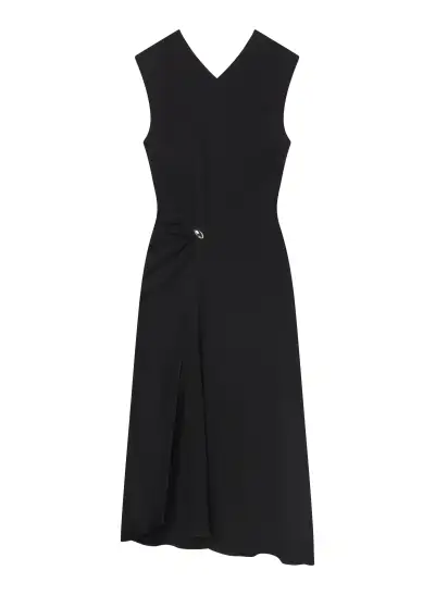 Mary Hammered Crepe Midi Dress(Black,00)