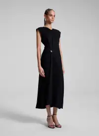 Mary Hammered Crepe Midi Dress(Black,00)