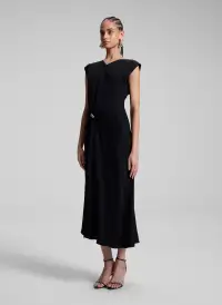 Mary Hammered Crepe Midi Dress(Black,00)