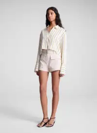 Maude Cropped Silk Shirt(Canary Stripe,XS)