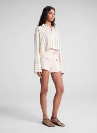 Maude Cropped Silk Shirt(Canary Stripe,XS)
