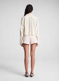 Maude Cropped Silk Shirt(Canary Stripe,XS)