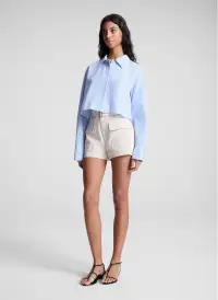 Maude Cropped Cotton Shirt(Light Blue/White Stripe,XS)
