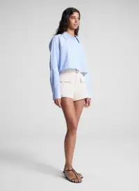 Maude Cropped Cotton Shirt(Light Blue/White Stripe,XS)