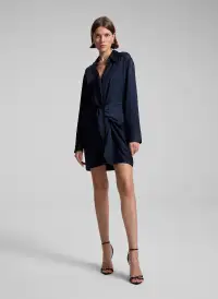 Mia Satin Mini Shirtdress(Dark Sapphire,00)