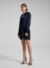 Mia Satin Mini Shirtdress(Dark Sapphire,00)