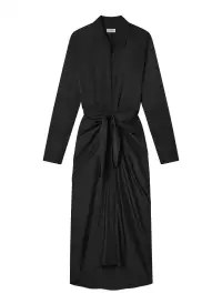 Mila Satin Maxi Shirtdress(Black,00)