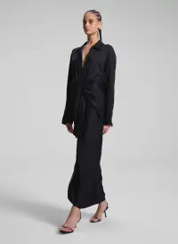 Mila Satin Maxi Shirtdress(Black,00)