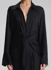 Mila Satin Maxi Shirtdress(Black,00)