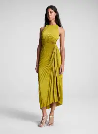 Reagan Satin Pleated Midi Dress(Cactus Bloom,00)