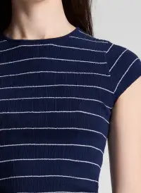 Sam Fine Cotton Knit Top(Navy/Bright White,XS)