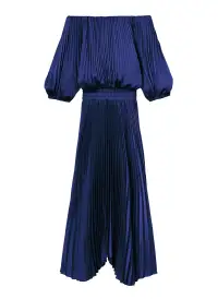Sienna Satin Pleated Off Shoulder Dress(Riviera,XXS)