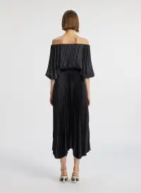 Sienna Satin Pleated Off Shoulder Dress(Black,XXS)
