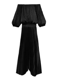 Sienna Satin Pleated Off Shoulder Dress(Black,XXS)