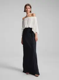 Sienna Satin Pleated Off Shoulder Top(Whisper White,XXS)