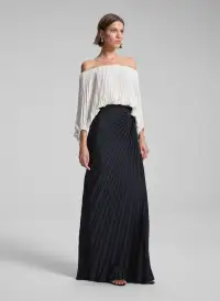 Sienna Satin Pleated Off Shoulder Top(Whisper White,XXS)