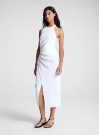 Sylvie Linen Midi Halter Dress(White,00)