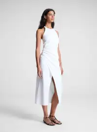 Sylvie Linen Midi Halter Dress(White,00)