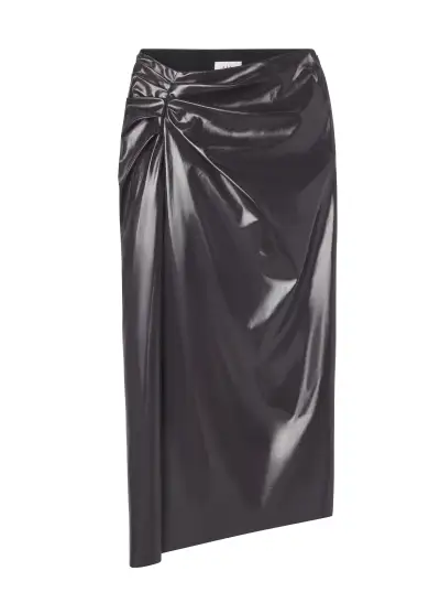Tessa Patent Vegan Leather Midi Skirt(Smoke,00)
