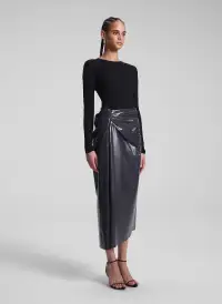 Tessa Patent Vegan Leather Midi Skirt(Smoke,00)