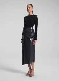 Tessa Patent Vegan Leather Midi Skirt(Smoke,00)