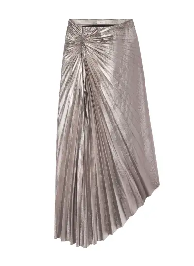 Tracy Metallic Vegan Leather Skirt(Smoky Silver,00)