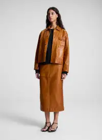 Mabel Leather Midi Skirt(Whiskey,00)