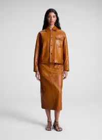 Mabel Leather Midi Skirt(Whiskey,00)
